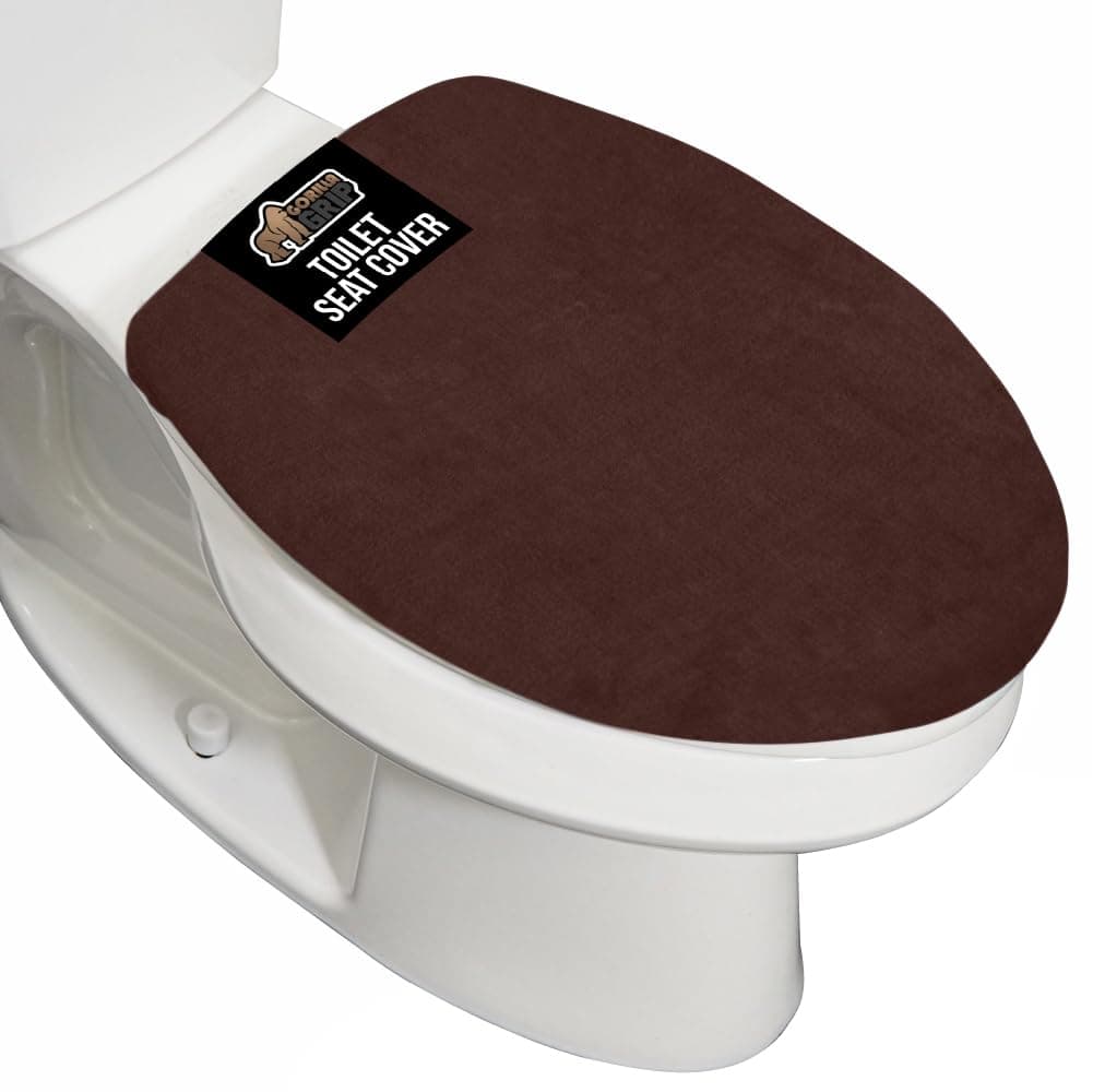GORILLA GRIP Thick Memory Foam Bathroom Toilet Lid Seat Cover Soft Velvet Topside Machine Wash Plush Cushioned Covers Fits Most Size Lids Decorative Bath Room Accessories 195x185 Brown