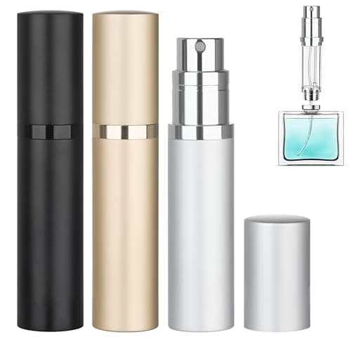 Qavhun Refillable Perfume Atomizer Travel Bottle 3-Pack 5ml Leakproof Luxury Travel Perfume Refillable Bottle, Portable Fragrance Atomiser (Black & Gold & Silver)