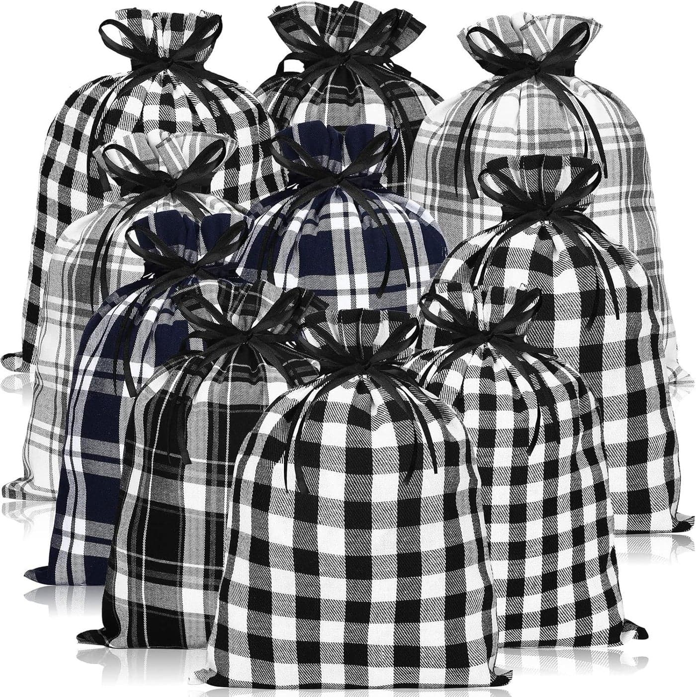 Shappy 10 Pcs Christmas Buffalo Plaid Drawstring Bags Drawstring Gift Bags Large Sacks Xmas Wrapping package Cotton Sack for Party Favors Candies12 x 16 InchBlack and White Plaid