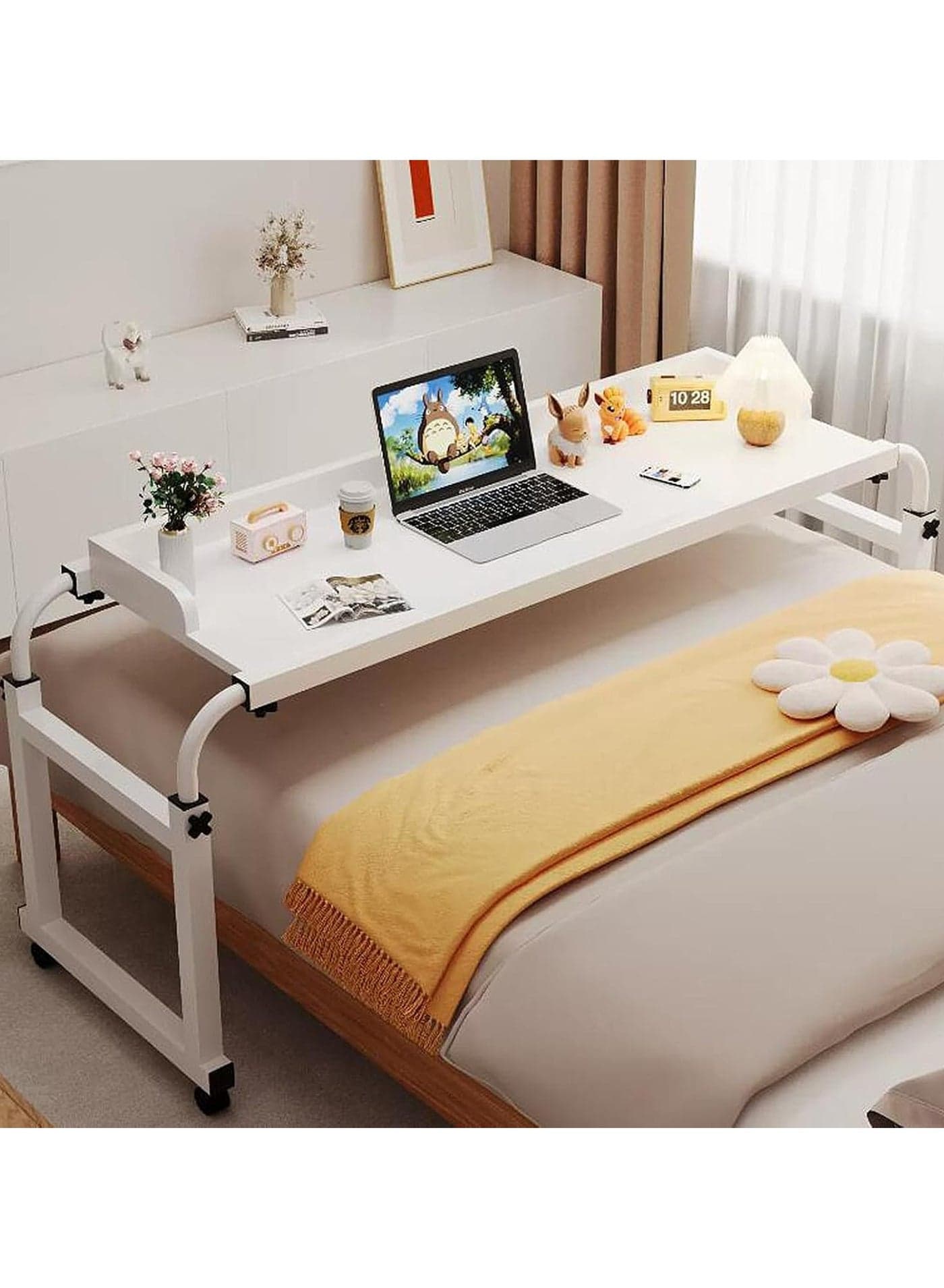 Overbed Desk Rolling Laptop Stand Over Bed Desk Mobile Overbed Table with Adjustable Length and Height, Crossbed Nursing Table Computer Table