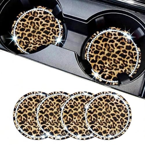 Leopard Car Coasters for Cup Holders 4 Pack Silicone Cheetah Car Cup Holder Insert Coasters 275 Universal NonSlip Cup Holder Coaster Car Interior Accessories for Women Yellow