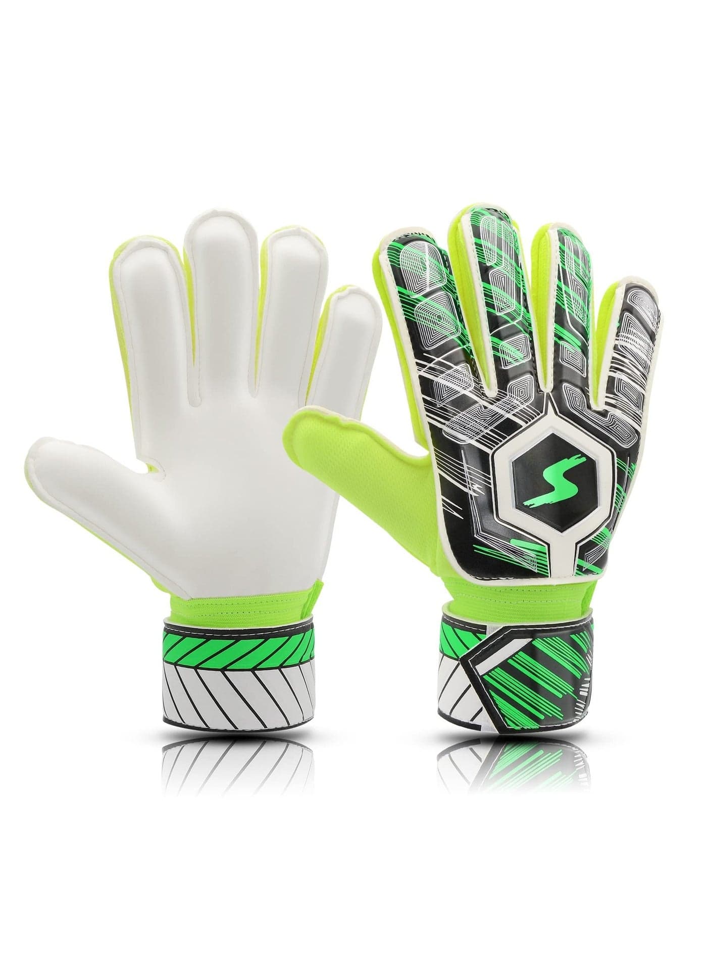 Children Football Gloves, Kids Youth Football Soccer Goalkeeper Goalie Training Gloves Gear with Strong Grips Palms, Soccer Goalie Goalkeeper Gloves for Kids Boys Children (7# Green)