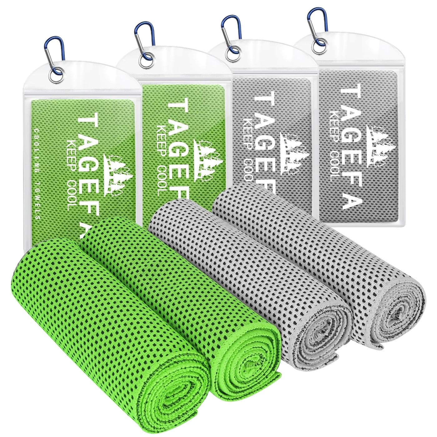 Tagefa Pack of 4 Cooling Towels 40 x 12 with Carrying Pouch Cold Sport Towels Soft Breathable Quick Cool Towel for Bowling Yoga Travel Camping Golf Football Hiking Outdoor Work