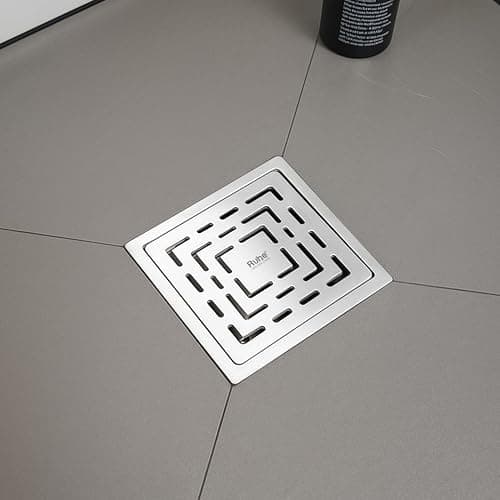 Ruhe® Sapphire Square Flat Cut Floor Drain | 304-Grade Stainless Steel with Cockroach Trap (6 x 6 Inches) | Floor Drainer for Bathroom, Balcony