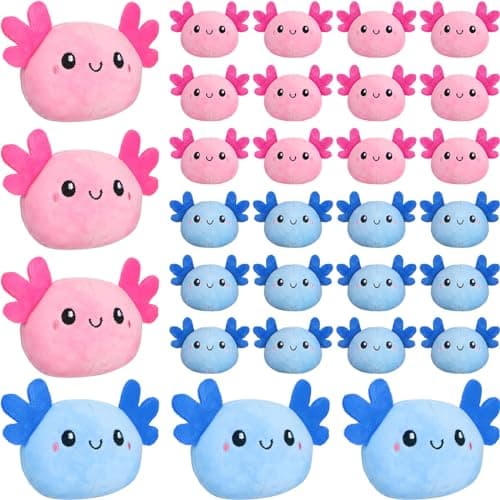 Poen 24 Pcs Easter Axolotl Plush Stuffed Toys 4 Inch Mini Axolotl Party Favors Gift Bulk Stuffed Animal Cute Kawaii Plush Gifts for Birthday Home Easter Basket Fillers Decoration Pink and Blue