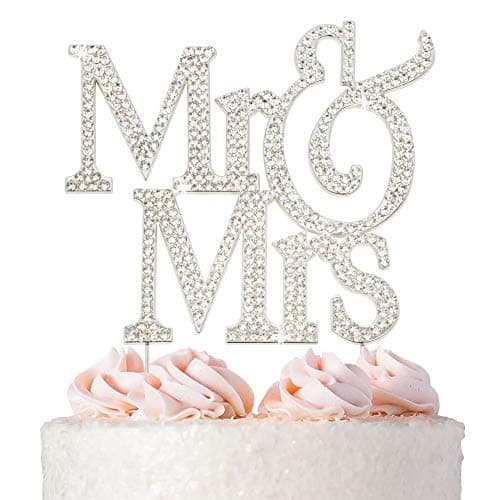 Mr and Mrs Wedding Cake Topper - Premium Silver Metal - Sparkly Wedding or Anniversary Cake Topper - Now Protected in a Box