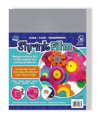 Grafix Shrink Film Clear Transparent 85x11 Sheets Design Your Art and Shrink It to Create Jewelry Embellishments Paper Crafts Gift Tags Ornaments and More Pack of 15