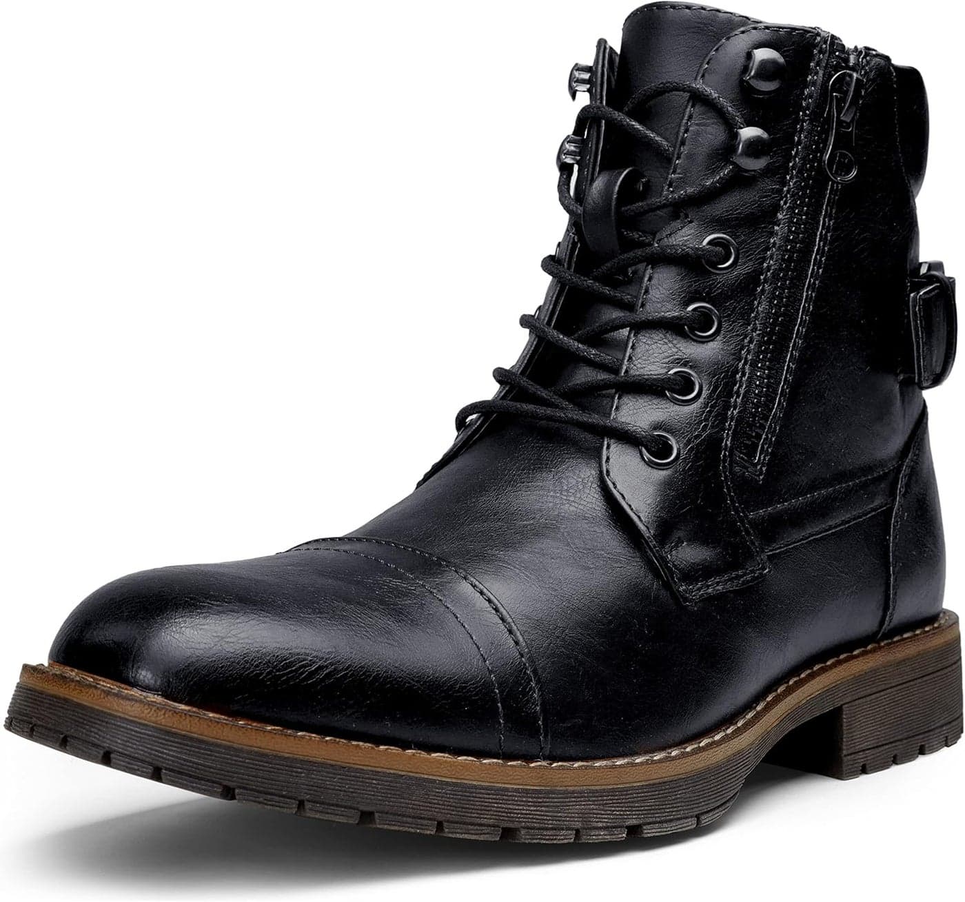 Vostey Men's Motorcycle Combat Ankle Boots - Black