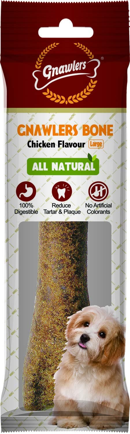 Gnawlers Dog Chicken Chew Bone, 100% Rawhide Free, Made up of Vegetable Protein, Natural Collagen, Healthy Dog Chew Bone to Enagage Your Dog, 9` inch, One Piece, 220gm, Pack of 1 Sold by DogsNCats
