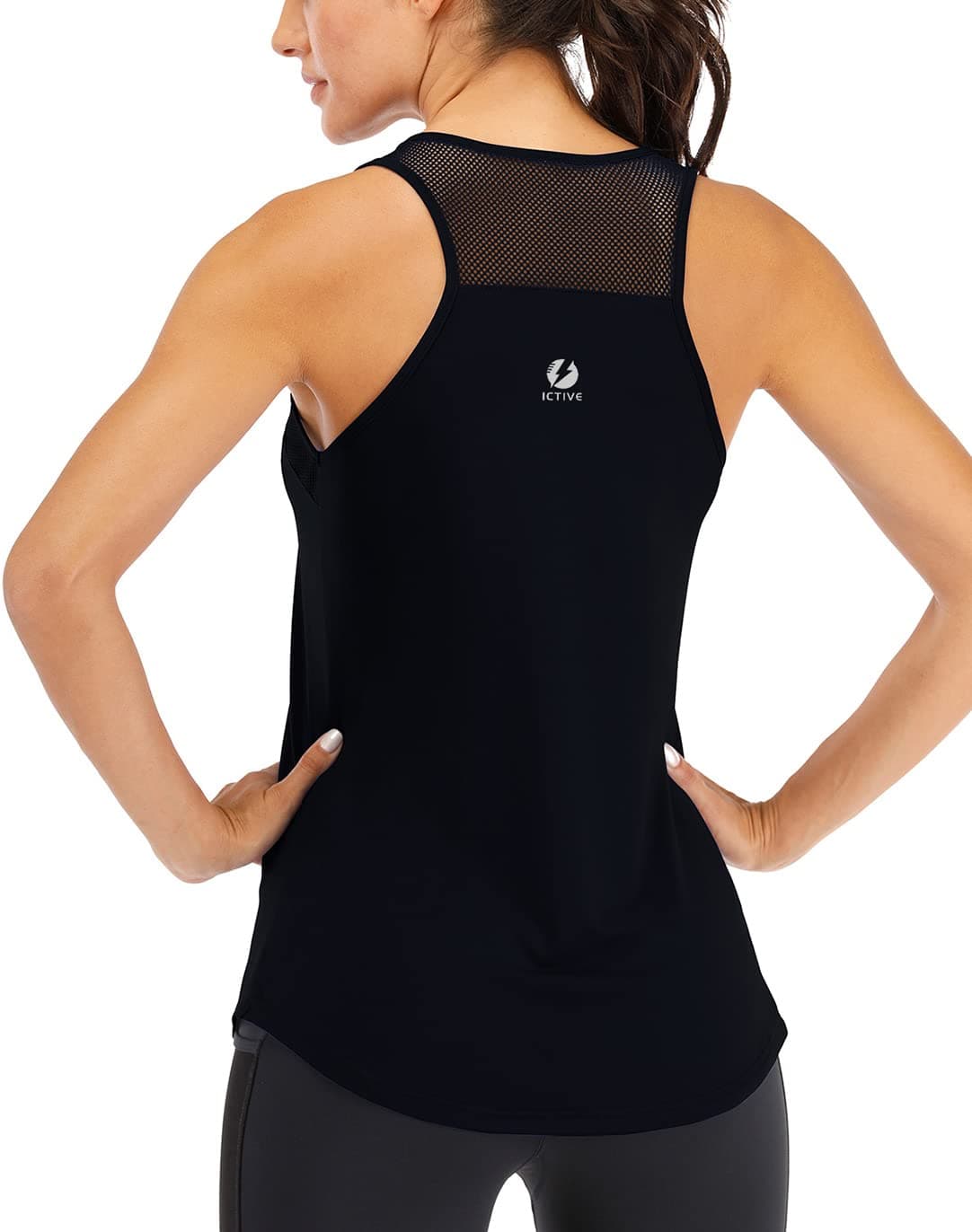 ICTIVE Workout Tank Tops for Women Breathable Mesh Racerback Tank Loose Fit Backless Running Gym Tops Black M
