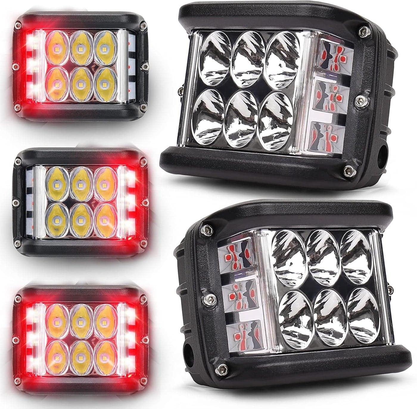 HOYUZA 4 Inch Dual Side Red Strobe LED Cube Lights for Off-Road Vehicles