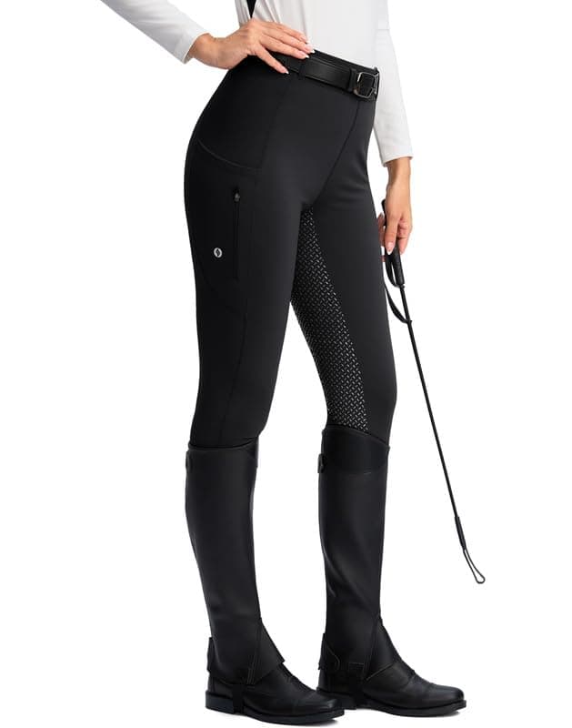SANTINY Women's Horse Riding Pants Zipper Pockets Silicone Full-Seat Breeches Equestrian Schooling Tights for Women (Black_S)