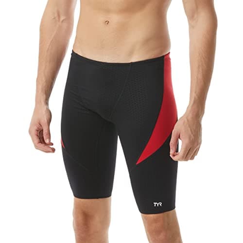 TYR Men's Hexa Curve Splice Jammer Swimsuit, Black/Red, 32