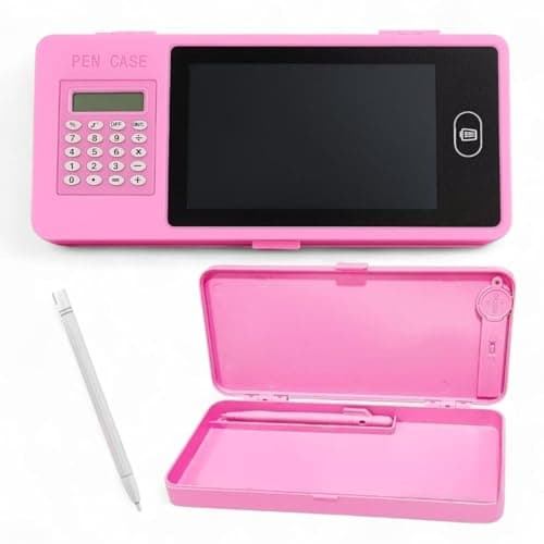 LCD Writing Tablet Pencil Box with Calculator | Multifunctional Stationery Case for Kids | Drawing Board Pencil Case with Erase Button | Magic LCD Display & Storage Box | Random Colour (Pink)