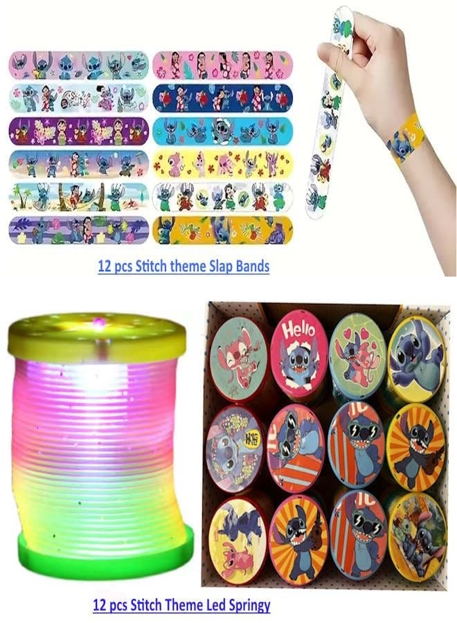 Stitch Theme 12 pcs Slap Bands & 12 pcs LED Springy - Kids Party Favors, Birthday Gifts, Goodie Bag Fillers, Fun Toys for Boys & Girls