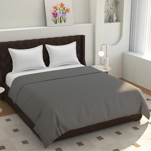 TIB 140 TC Glace Cotton Plain Duvet Cover King Size|Blanket Cover Double Bed|Quilt Cover Double Bed with Zipper 140 GSM, 90x100, Dark Grey