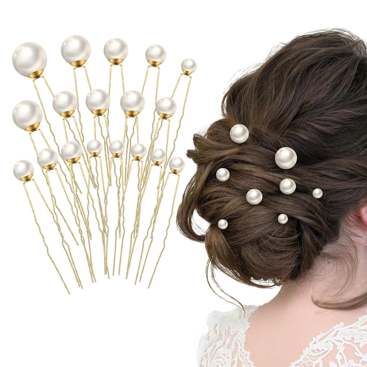 Dayofun 18 Pieces Wedding Pearl Hair Pins U Pearl Shaped Hair Accessories for Brides Bridesmaids Women Gold
