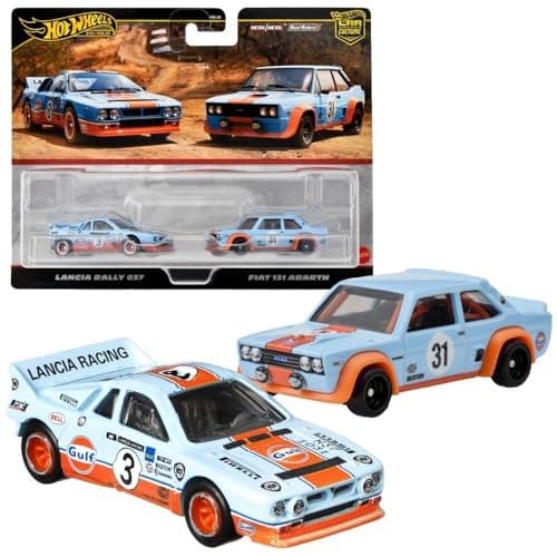 Hot Wheels Premium 2 Pack Lancia Rally 037 Fiat 131 Abarth Vehicle Toy Minicar 3 Years Old Blue HRR81