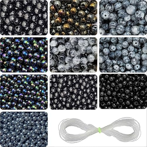 INDIKONB Glass Pearl Combo Set | 6mm & 8mm Round Pearls | Glass Craft Supplies for Jewellery Making | Moti for DIY Crafts & Accessories (Black)