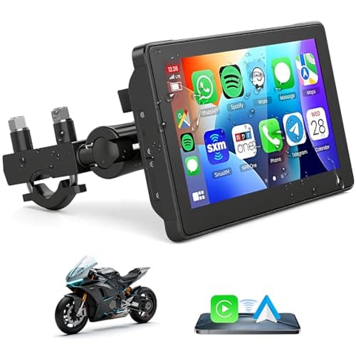 Motorcycle GPS Navigation Screen with 1080P HD Dash Cam Front and Rear Fit for CarPlay 7in IP67 Waterproof Touchscreen Bluetooth Audio Receiver Support Wifi Hands-free Calling Tire Pressure Monitoring