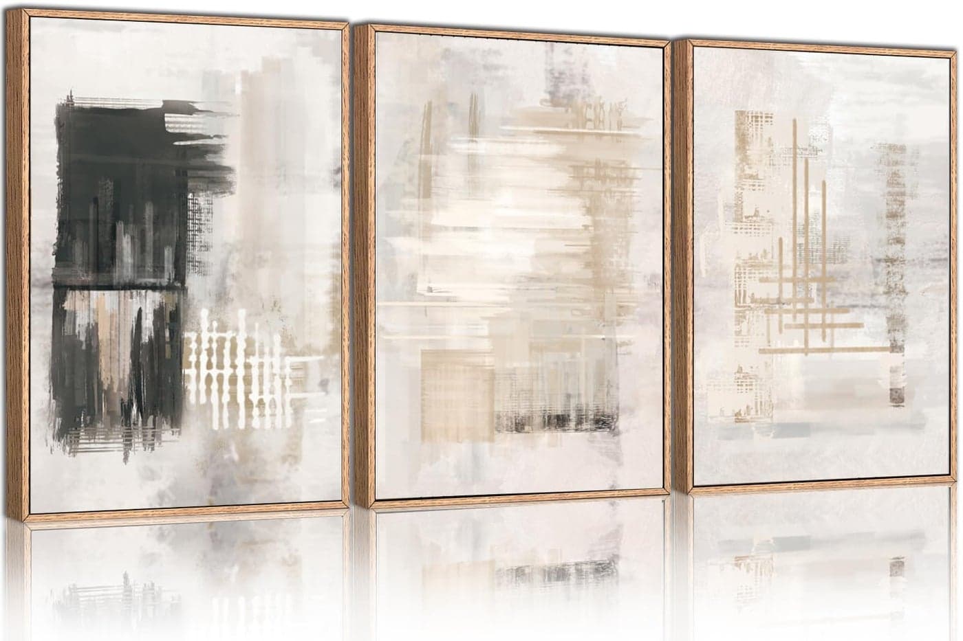 HPINUB Modern Abstract Canvas Wall Art Set of 3 Framed Art Prints Black and White Large Wall Painting 16x24inch Neutral Minimalist Wall Decor for Living Room Bedroom Dining Room Office Bathroom