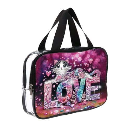 DIY diamond painting makeup bag kit cat pattern sequined makeup storage bag with zipper portable travel toiletries bag as a handmade creative gift
