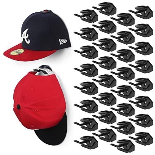 Modern JP Adhesive Hat Hooks for Wall (32-Pack) - Hat Rack for Baseball Caps, Minimalist Hat Display, Strong Hold Hat Hangers for Wall - USA Patented, Black