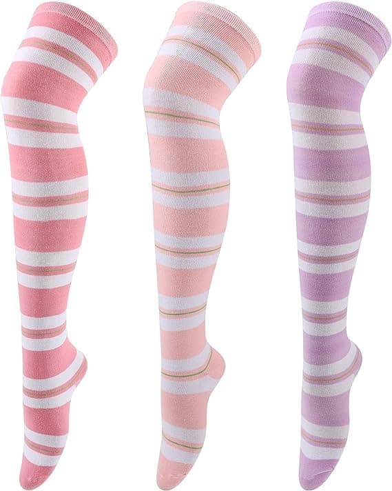 TRAZO Women's Thigh High Socks Over the Knee High Knitted Casual Boot Socks, Stiped Long Fashionable Stockings