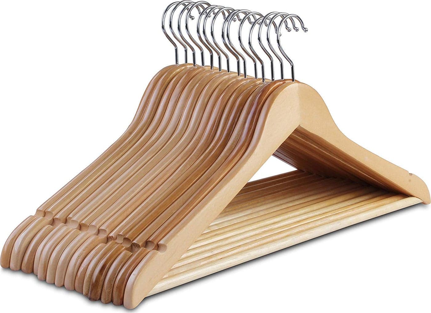 STAR WORK Wooden Garment Hangers Set of 12 with 360 Degree Swivel Chrome Hook (Beige)