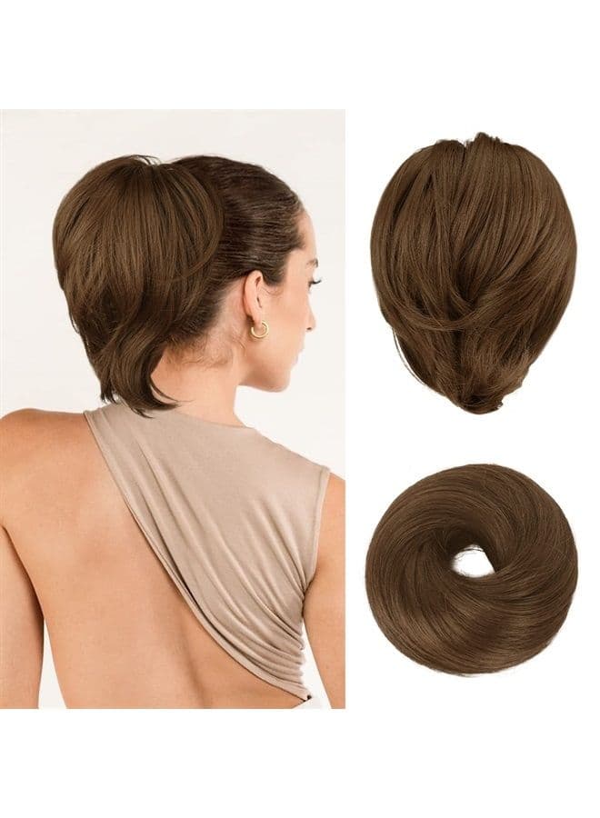 Hair Bun Ponytail Extension, Straight Synthetic Hairpiece Fully Short Ponytail Bun Extensions Hair Accessories Elastic Easy Scrunchie for Women (Dark Golden Copper Blonde)