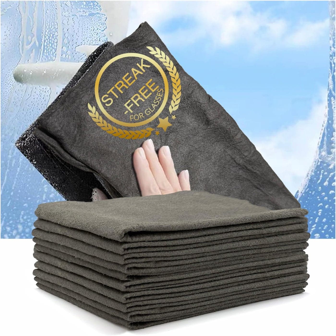 ERGONOW Magic Glass Cleaning Cloth 10 Pcs Streak Free UltraAbsorbent car Window Fog Remover Monitor Screen and Glasses Cleaning Towel Made from Seaweed fibers 118x118 10 30cm x 30cm