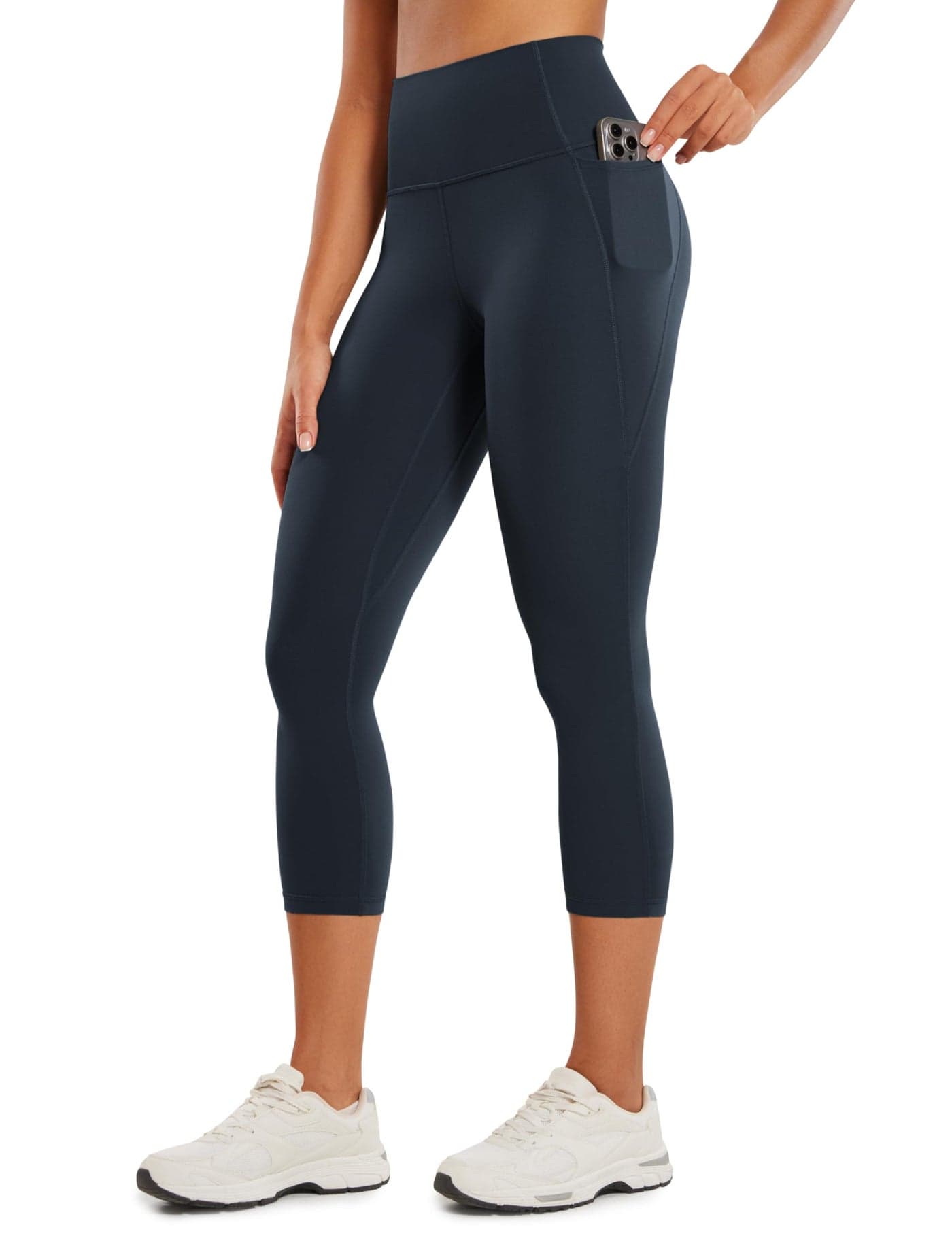 CRZ YOGA Womens Butterluxe Workout Capri Leggings with Pockets 21 Inches - High Waisted Gym Athletic Crop Yoga True Navy Small