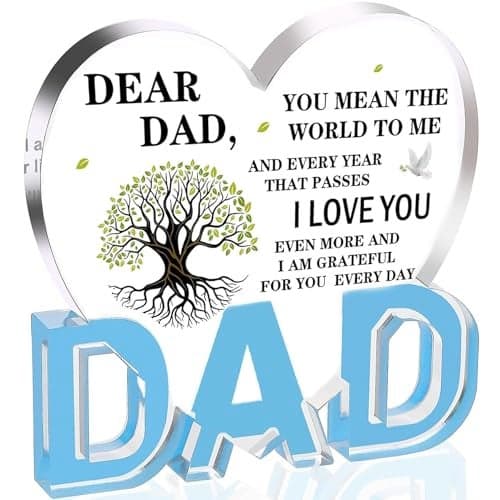 Gifts for Dad, Dad Birthday Gift - Acrylic Heart Plaque 3.9 × 3.7 × 0.4inch, Dad Gifts from Daughter Son Wife, Memorial Gifts for Loss of Dad