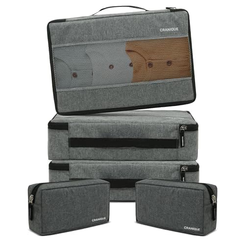 Cranique Polyester Packing Cubes for Travel Organizer, Storage Bag, Packing Bag for Clothes, Essential Pouch, Travel Organizer for Men & Women Pack of 5 (Cu1-QP2-GR-Pac5), Grey