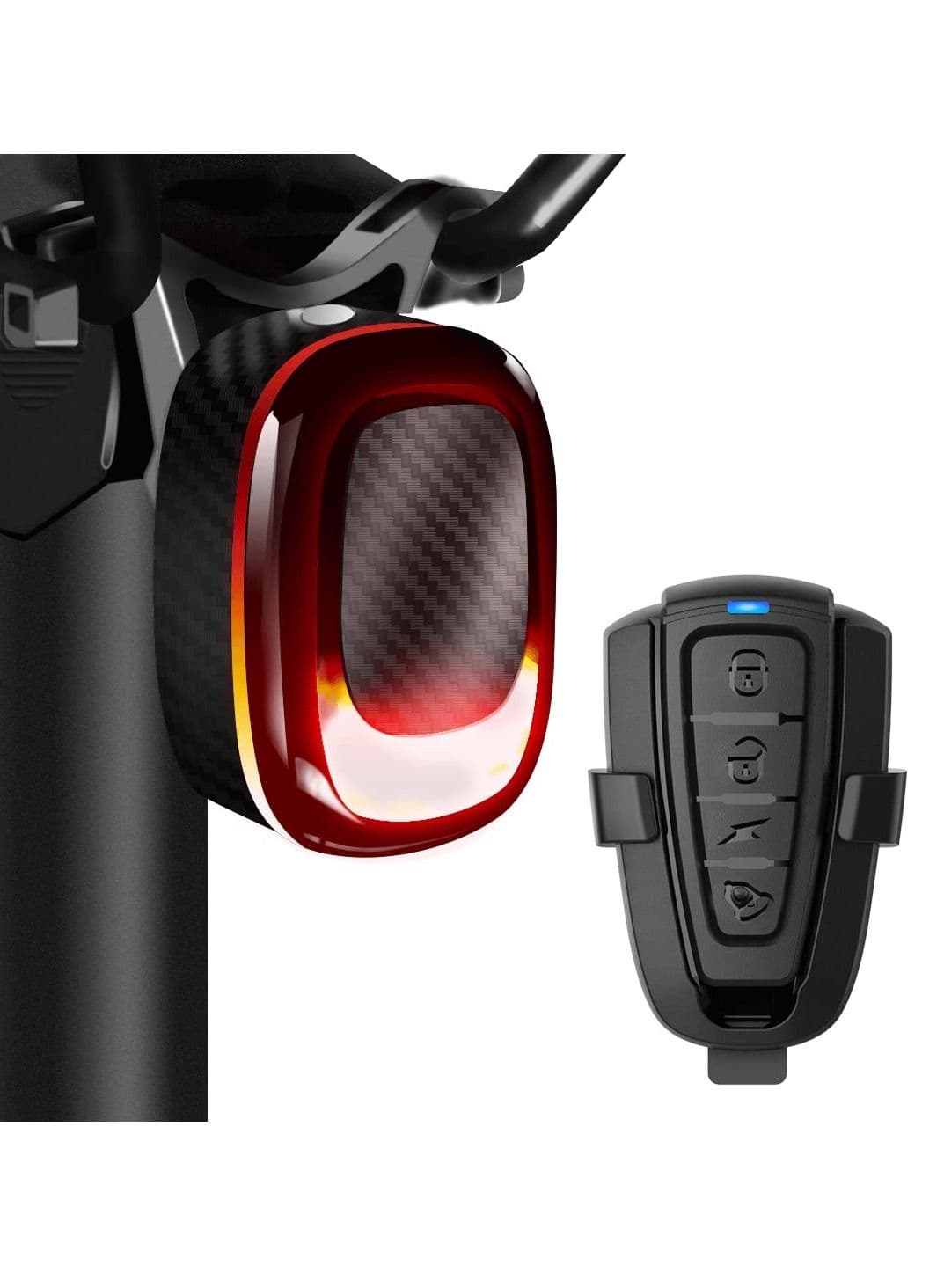 Bike Tail Light Alarm, Wireless Remote Bicycle Rear USB-C Rechargeable Smart Motion Anti Theft Taillight with Loud Horn Red Led Flashing Lights Waterproof High Lumen Cycling Back