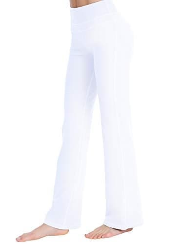 Zeronic Women's Bootcut Yoga Pants High Waist Tummy Control Long Bootleg Work Pants Workout Running Flare Pants for Women (Large, White)