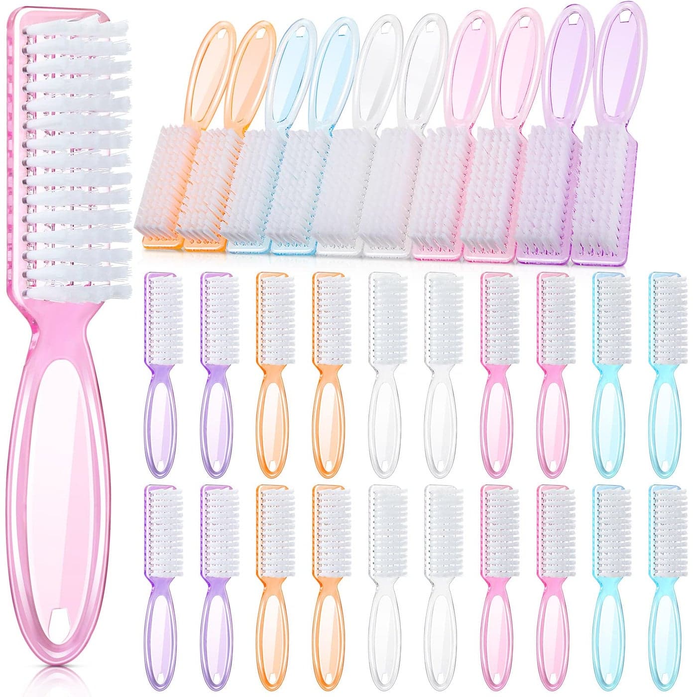Patelai 30 Pcs Nail Scrubber Brushes Bulk Handle Grip Manicure Brushes for Cleaning Fingernails Pedicure Cleaning Brush for Toes and Fingernail CleaningClear Colors