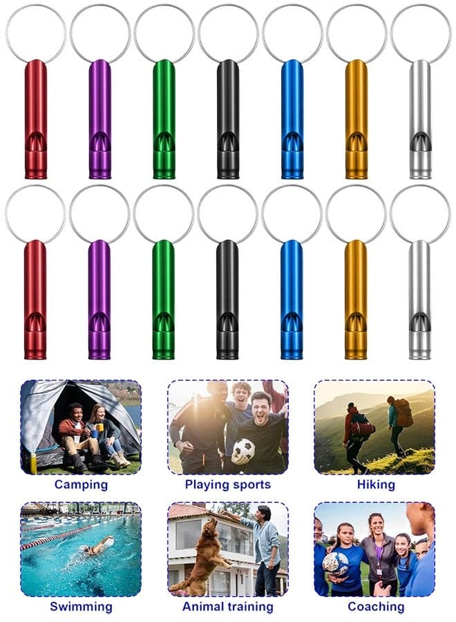 14 Pcs Extra Loud Aluminum Emergency Safety Whistle Keychain, Survival Whistles with Key Ring, Ideal for Camping, Hiking, Boating, Hunting & Outdoor Protection