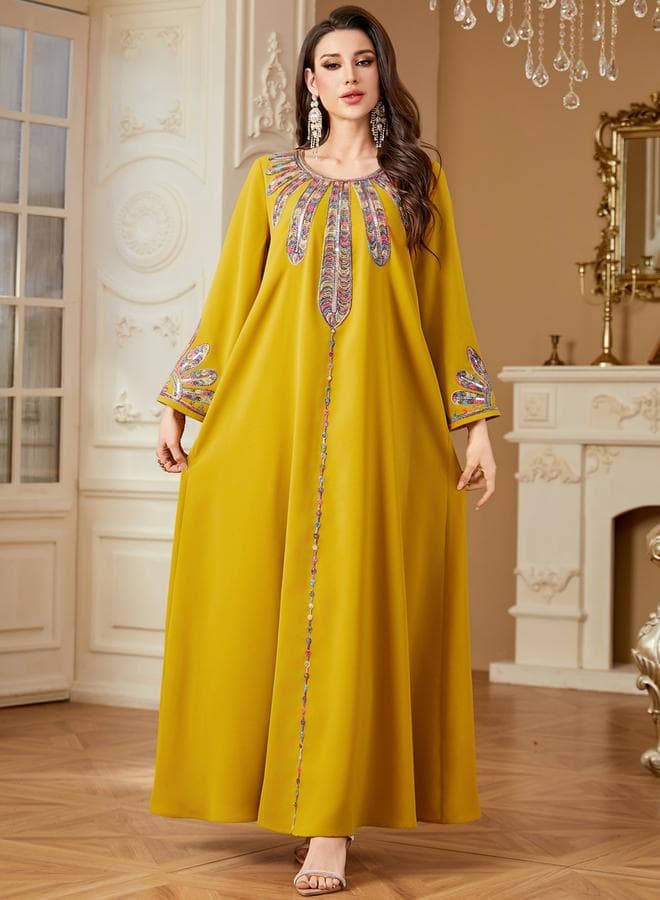 Women Sequin Panel Long Sleeve Jalabiya