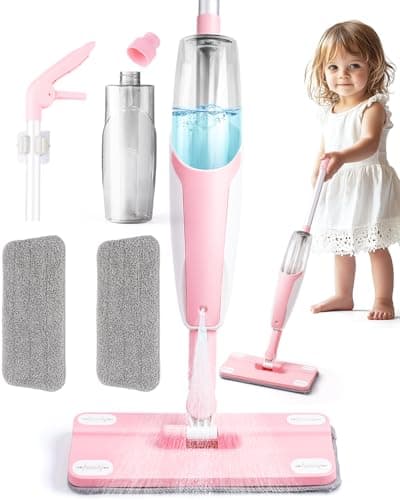 Pink Mini Spray Mop for ToddlerGirls Montessori Cleaning Toy that Real Spray WaterPretend Playhouse Essentials for Girls Ages 38Toddler Educational Housekeeping Set