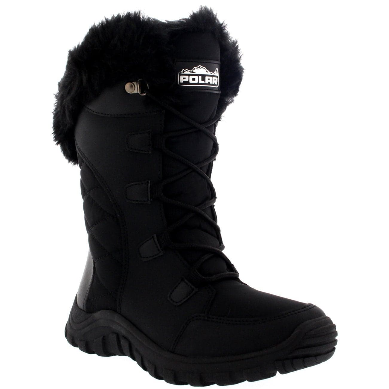 POLAR Womens Quilted Lace Up Black Outdoor Snow Rain Duck Boot - 9 - BLK40 YC0129