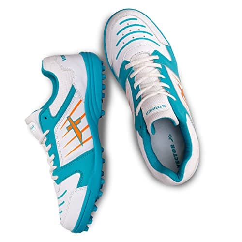 Vector X Striker Cricket Shoes Synthetic Leather Upper/PVC Sole Studs for Men Lace up Closure| Lightweight & Durable Footwear| Ideal for Turf, Ground & Hard Surfaces (White-Sea Green, Size: 9)
