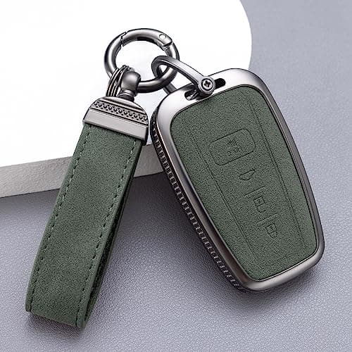 YO&YOYE Compatible with Toyota Key Fob Cover with Keychain Leather Key Case Protector for 2018-2022 Camry RAV4 Highlander C-HR Prius Corolla Avalon GT86 Smart Key (Model1, Green)
