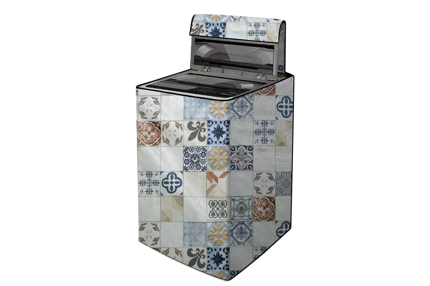 The Furnishing Tree PVC Washing Machine Cover Compatible for Panasonic 7 KG Fully-Automatic Top Loading NA-F70LF3CRB, Washing Machine Waterproof and dustproof, Mosaic Pattern Cream
