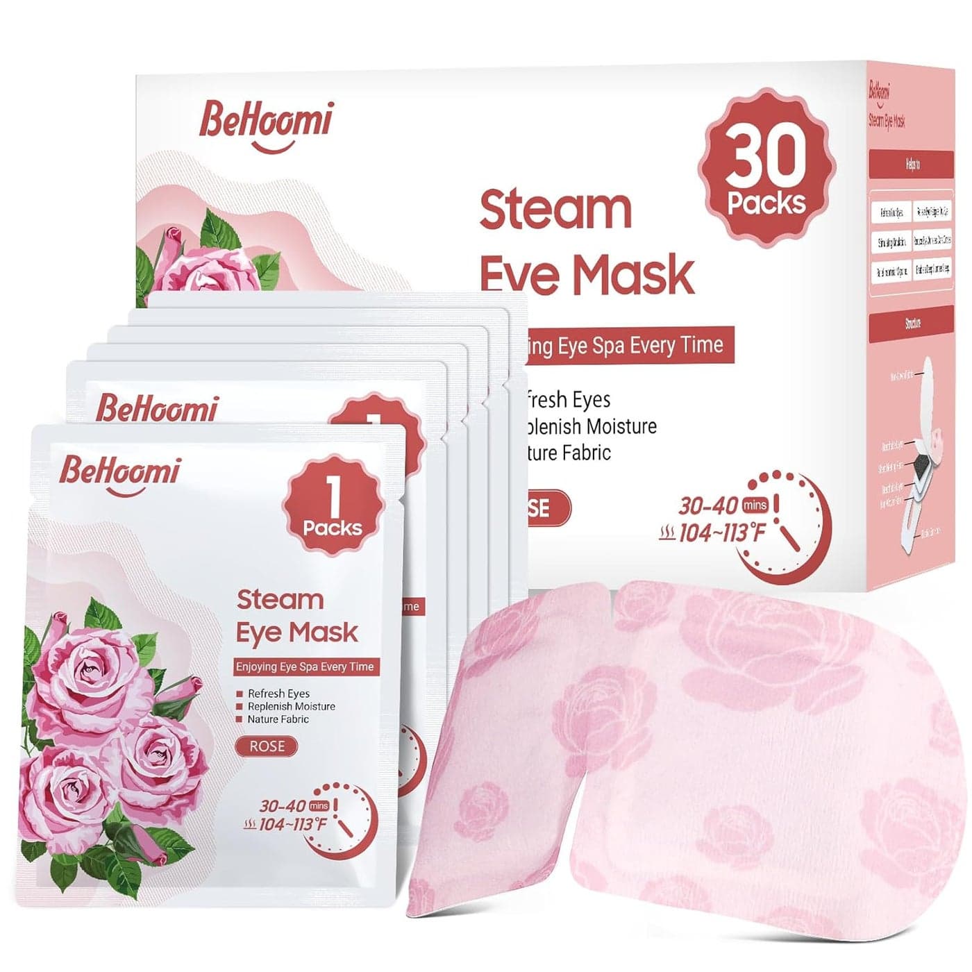 30Packs Steam Eye Mask Heated Eye Mask Warm Compress for Eyes Self Heating Disposable Eye Masks for Home Sleep Spa Travel Essentials Relaxation Gifts Stocking Stuffers Rose