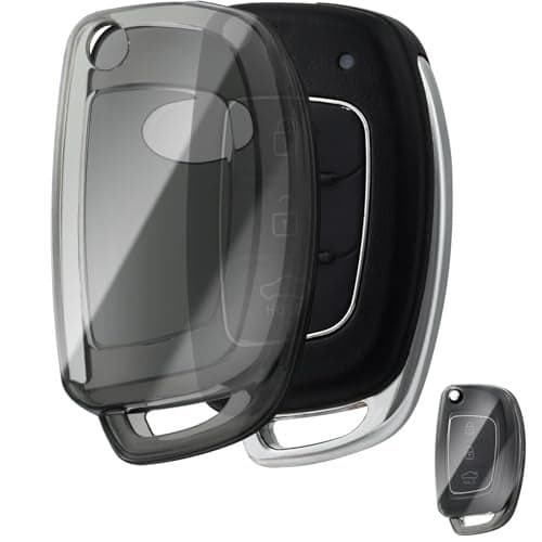 JVCV® Soft TPU Transparent Cover Compatible with Hyundai Creta Venue Aura Elite i20 Grand i10 Nios Xcent 3 Button Flip Key (Transparent Black)