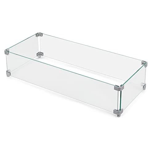 NUU GARDEN 27.6'' x 11.7'' x 6.5" Rectangular Fire Pit Wind Guard, Transparent Tempered Glass, Polished Aluminum Brackets, 3M Anti-Slip Pads, Fit for Best Choice 52-inch Fire Table WG01
