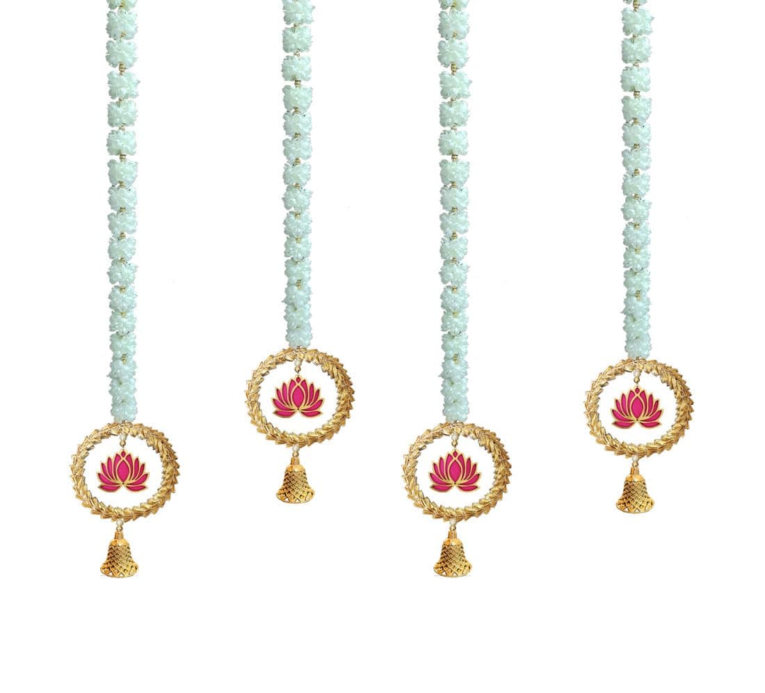 Tia Crafts Handmade Wall Door Hangings | Diwali Festive Decoration | Bedroom, Balcony, Living Room, Temple, Pooja Room Decoration | Garlands for Home (Mogra Lotus Garlands (Set of 4))