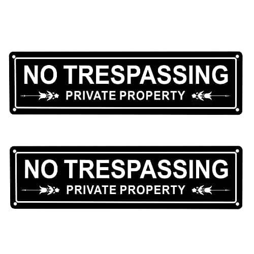 Kichwit 2 Pack Private Property No Trespassing Metal Sign for House Door or Fence, Aluminum, 11.8 x 3.1 Inches, Black