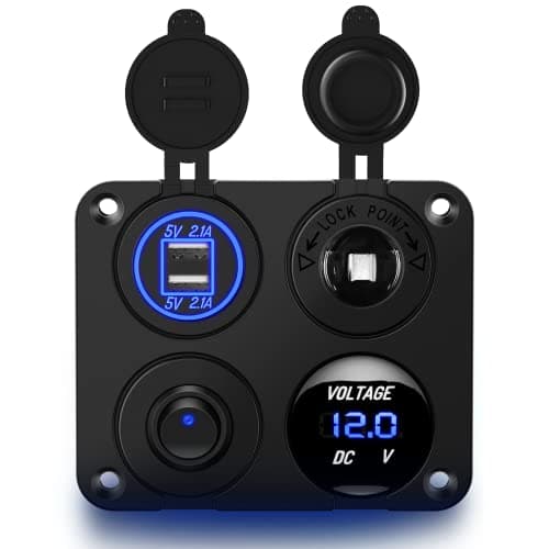 Nilight 4 in 1 ON OFF Charger Socket Panel Dual USB Charger Power Outlet LED Voltmeter Cigarette Lighter Socket LED On Off Rocker Toggle Switch for Truck Car Marine Boats RV, 2 Yeas Warranty